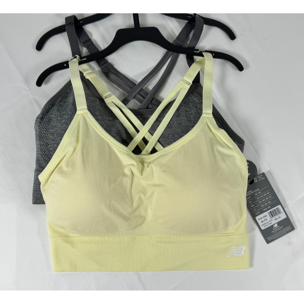 New Balance Sports Bra 2-Pack Women XL Yellow Grey NWT Seamless Strappy Back
